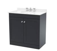 Nuie Classique Floor Standing 2 Door Unit & 3 Tap Hole White Marble Top With Oval Basin