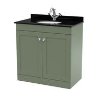 Nuie Classique Floor Standing 2 Door Vanity Unit & 1 Tap Hole Black Marble Top With Oval Basin