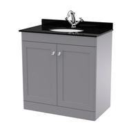 Nuie Classique Floor Standing 2 Door Vanity Unit & 1 Tap Hole Black Marble Top With Oval Basin