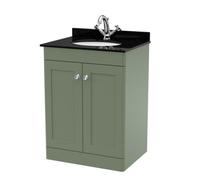 Nuie Classique Floor Standing 2 Door Vanity Unit & 1 Tap Hole Black Marble Top With Oval Basin