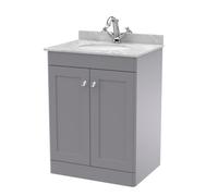 Nuie Classique Floor Standing 2 Door Vanity Unit & 1 Tap Hole Grey Marble Top With Oval Basin