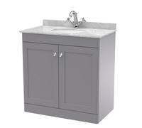 Nuie Classique Floor Standing 2 Door Vanity Unit & 1 Tap Hole Grey Marble Top With Oval Basin