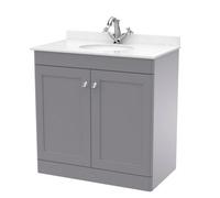 Nuie Classique Floor Standing 2 Door Vanity Unit & 1 Tap Hole White Marble Top With Oval Basin