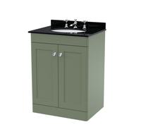 Nuie Classique Floor Standing 2 Door Vanity Unit & 3 Tap Hole Black Marble Top With Oval Basin
