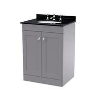 Nuie Classique Floor Standing 2 Door Vanity Unit & 3 Tap Hole Black Marble Top With Oval Basin