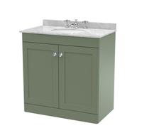 Nuie Classique Floor Standing 2 Door Vanity Unit & 3 Tap Hole Grey Marble Top With Oval Basin