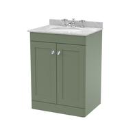 Nuie Classique Floor Standing 2 Door Vanity Unit & 3 Tap Hole Grey Marble Top With Oval Basin