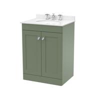 Nuie Classique Floor Standing 2 Door Vanity Unit & 3 Tap Hole Marble Top With White Oval Basin