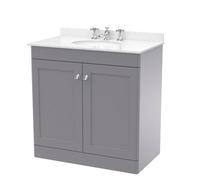 Nuie Classique Floor Standing 2 Door Vanity Unit & 3 Tap Hole White Marble Top With Oval Basin