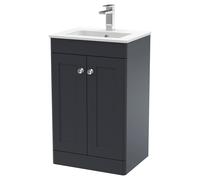 Nuie Classique Satin 2 Door Vanity Unit and 18mm Profile Basin | Soft Black | MDF | 500mm