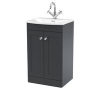 Nuie Classique Satin 2 Door Vanity Unit and 30mm Profile Curved Basin | Soft Black | MDF | 500mm