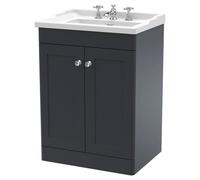 Nuie Classique Satin 2 Door Vanity Unit and 35mm Profile Basin | Soft Black | MDF | 600mm