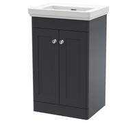 Nuie Classique Satin 2 Door Vanity Unit and 66mm Profile Basin | Soft Black | MDF | 500mm