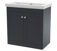 Nuie Classique Satin 2 Door Vanity Unit and 66mm Profile Basin | Soft Black | MDF | 800mm
