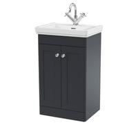 Nuie Classique Satin 2 Door Vanity Unit and Classic Fireclay Basin with 1 Tap Hole | Soft Black | MDF | 500mm