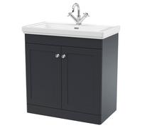 Nuie Classique Satin 2 Door Vanity Unit and Classic Fireclay Basin with 1 Tap Hole | Soft Black | MDF | 800mm