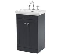 Nuie Classique Satin 2 Door Vanity Unit and Classic Fireclay Basin with 3 Tap Holes | Soft Black | MDF | 500mm