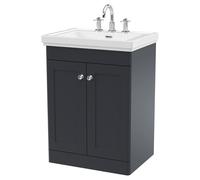 Nuie Classique 600mm Floor Standing 2-door Unit & Basin 3 Tap Holes - Satin Anthracite, Grey