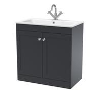 Nuie Classique Satin 2 Door Vanity Unit and White Stone Basin | Soft Black | MDF | 800mm