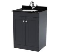 nuie 600mm Floor Standing 2 Door Vanity & Marble Top 1TH - Soft Black, Black