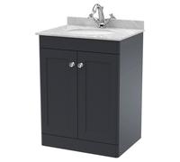 nuie 600mm Floor Standing 2 Door Vanity & Marble Top 1TH - Soft Black, Black