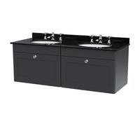 nuie 1200mm Wall Hung 2 Drawer Vanity & Marble Top - Soft Black