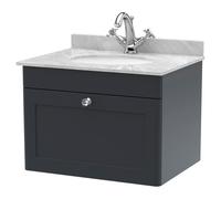 nuie 600mm Wall Hung 1 Drawer Vanity & Marble Top 1TH - Soft Black, Black