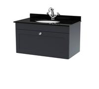 Nuie Classique Wall Hung 1 Drawer Unit & 1 Tap Hole Black Marble Top With Oval Basin, Sink Vanity Unit In Soft Black With White
