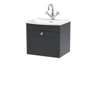 Nuie Classique Wall Hung 1 Drawer Unit & Curved Ceramic Basin, Sink Vanity Unit In Soft Black