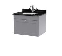 Nuie Classique Wall Hung 1 Drawer Vanity Unit & 1 Tap Hole Black Marble Top With Oval Basin, Contemporary Sink Vanity Unit In