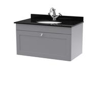 Nuie Classique Wall Hung 1 Drawer Vanity Unit & 1 Tap Hole Black Marble Top With Oval Basin, Contemporary Sink Vanity Unit In
