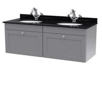 Nuie Classique Wall Hung 2 Drawer Vanity Unit & 1 Tap Hole Black Marble Top With Oval Basin, Contemporary Sink Vanity Unit In