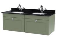 Nuie Classique Wall Hung 2 Drawer Vanity Unit & 1 Tap Hole Black Marble Top With Oval Basin, Stylish Sink Vanity Unit In Satin