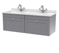 Nuie Classique Wall Hung 2 Drawer Vanity Unit & 1 Tap Hole White Marble Top With Oval Basin, Contemporary Sink Vanity Unit In