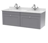 Nuie Classique Wall Hung 2 Drawer Vanity Unit & 1 Tap Hole White Marble Top With Square Basin, Contemporary Sink Vanity Unit In