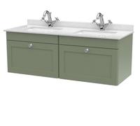Nuie Classique Wall Hung 2 Drawer Vanity Unit & 1 Tap Hole White Marble Top With Square Basin, Stylish Sink Vanity Unit In Satin