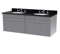 Nuie Classique Wall Hung 2 Drawer Vanity Unit & 3 Tap Hole Black Marble Top With Oval Basin, Contemporary Sink Vanity Unit In