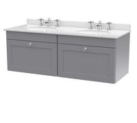 Nuie Classique Wall Hung 2 Drawer Vanity Unit & 3 Tap Hole White Marble Top With Oval Basin, Contemporary Sink Vanity Unit In