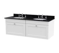 nuie CLC194BR6 Classique Wall Hung 2 Drawer Unit & 3 Tap Hole Double Marble Top with Round Basin, 1200mm, Satin White/Black