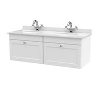 nuie 1200mm Wall Hung 2 Drawer Vanity & Marble Top - Satin White