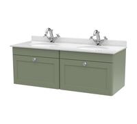 nuie 1200mm Wall Hung 2 Drawer Vanity & Marble Top - Satin Green, Green