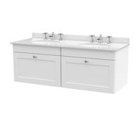 nuie 1200mm Wall Hung 2 Drawer Vanity & Marble Top - Satin White, White