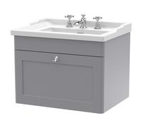 Nuie Classique Wall Hung Single Drawer Vanity Unit and 35mm Profile Basin | Satin Grey | MDF | 600mm