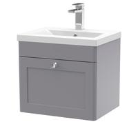 Nuie Classique Wall Hung Single Drawer Vanity Unit and 40mm Profile Basin | Satin Grey | MDF | 500mm