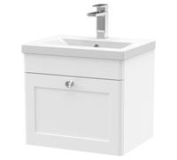 Nuie Classique Wall Hung Single Drawer Vanity Unit and 40mm Profile Basin | Satin White | MDF | 500mm