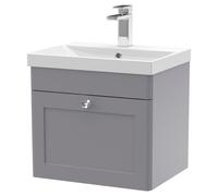Nuie Classique Wall Hung Single Drawer Vanity Unit and 50mm Profile Basin | Satin Grey | MDF | 500mm