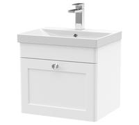Nuie Classique Wall Hung Single Drawer Vanity Unit and 50mm Profile Basin | Satin White | MDF | 500mm