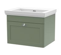 Nuie Classique Wall Hung Single Drawer Vanity Unit and 66mm Profile Basin | Satin Green | MDF | 600mm