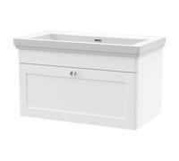 Nuie Classique Wall Hung Single Drawer Vanity Unit and 66mm Profile Basin | Satin White | MDF | 800mm