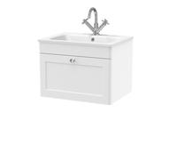 Nuie Classique Wall Hung Single Drawer Vanity Unit and White Stone Basin | Satin White | MFC | 600mm
